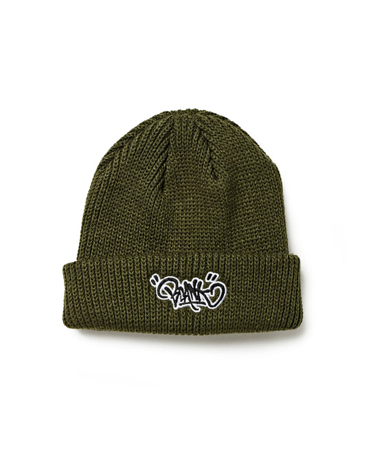 UPLIFT TAG CABLE KNIT BEANIE - ARMY