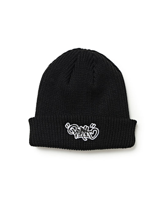 UPLIFT TAG CABLE KNIT BEANIE - BLACK