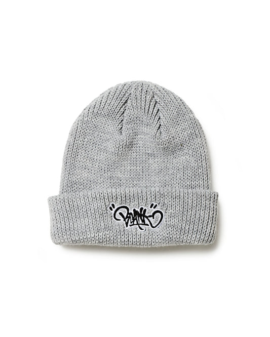 UPLIFT TAG CABLE KNIT BEANIE - HEATHER GREY