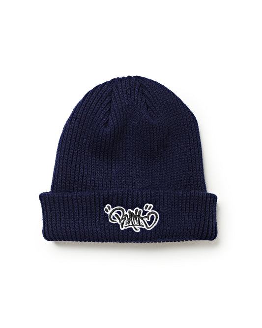 UPLIFT TAG CABLE KNIT BEANIE - NAVY