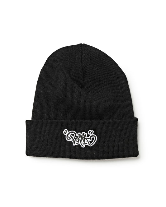 UPLIFT TAG ROLLER KNIT BEANIE - BLACK