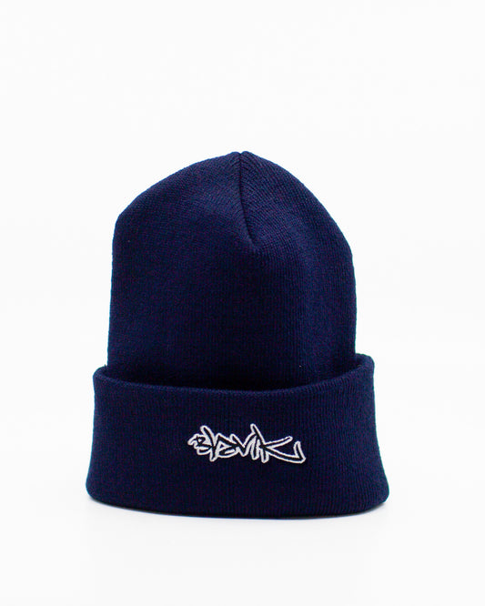TAG ROLLER KNIT BEANIE - NAVY
